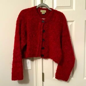Anthropologie red mohair crop sweater cardigan